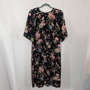 GP & J Baker x H&M Dress Botanical Bird Print Size 12 Calf-Length Textured